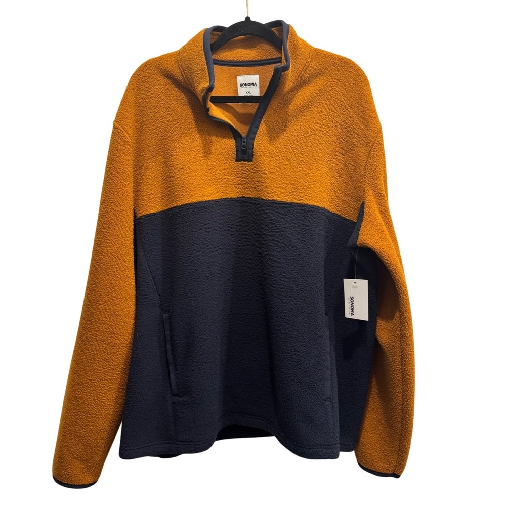 Sonoma Men's XXL Supersoft Arctic Fleece 1/4 Zip Pullover in Rust / Navy – NWT